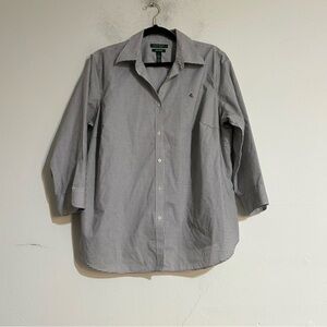 Lauren Ralph Lauren Checkered Button Up Blouse Monogram 1x Preppy Euro Neutral